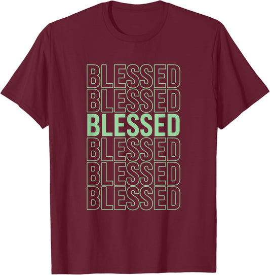 Green BLESSED Pale Light Green Color Graphic T-Shirt - T-Shirt | Maroon