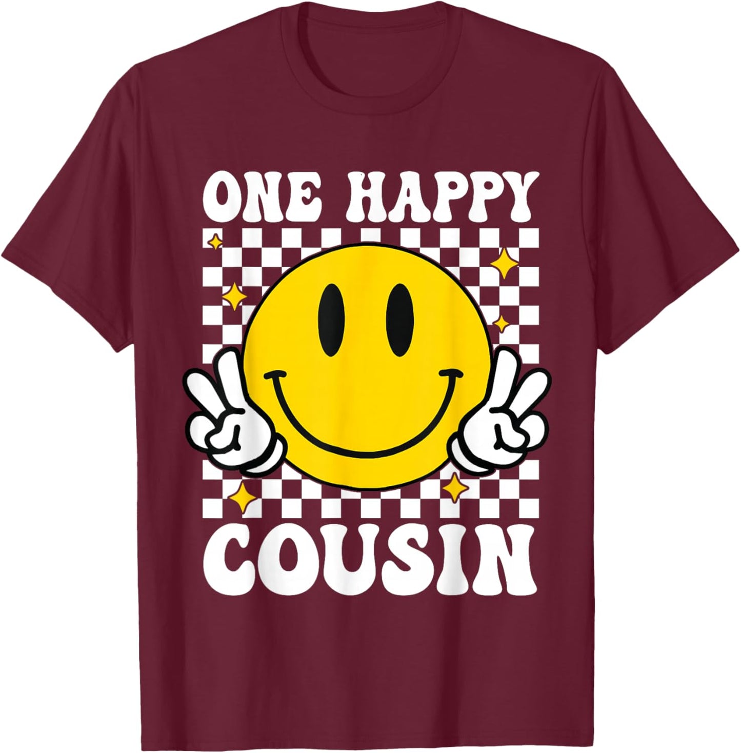 One Happy Dude Cousin happy face 1st Birthday Family T-Shirt - T-Shirt | Maroon