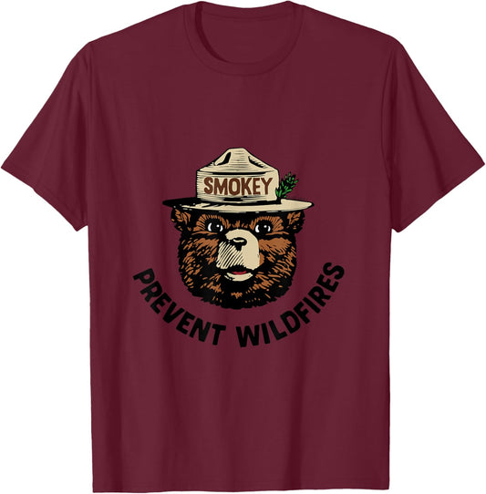 Produit sous Licence Officielle Smokey Bear T-Shirt - T-Shirt | Maroon