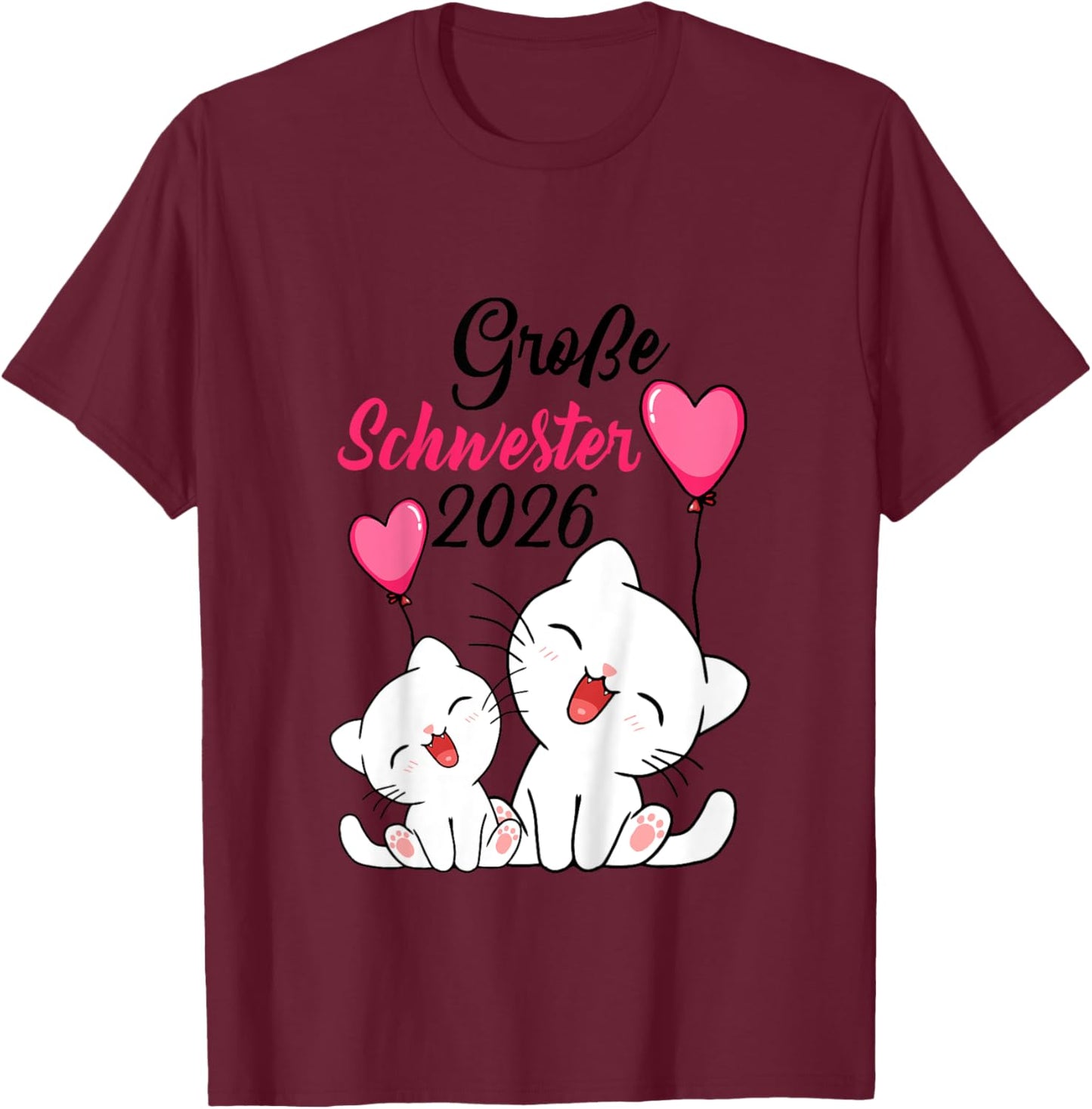 Große Schwester 2026 Baby Ankündigung Katzen Geschwister T-Shirt - T-Shirt | Maroon