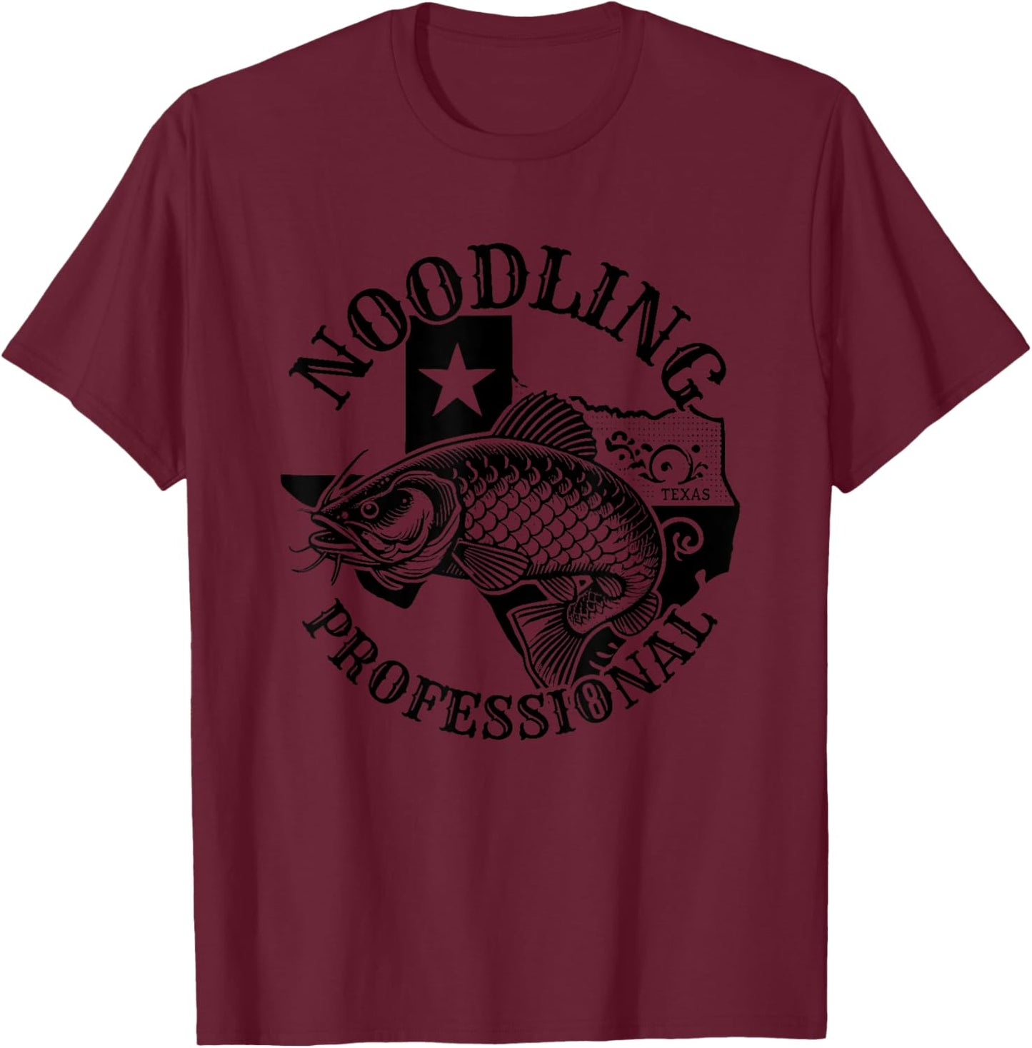 Texan Noodling professional, funny Texas catfish noodling T-Shirt - T-Shirt | Maroon