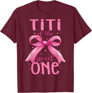 Titi Of The Sweet One Pink Coquette Bow 1st Birthday Girl T-Shirt - T-Shirt | Maroon