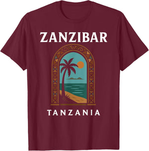 Zanzibar Tanzania Retro Stone Town Island Travel African Art T-Shirt - T-Shirt | Maroon