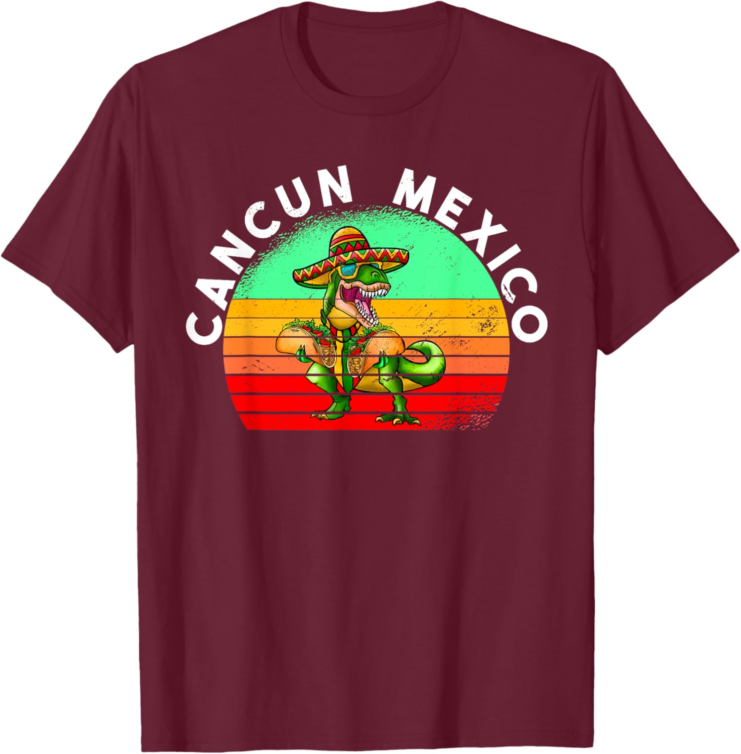 Cancun Mexico Vintage T-Rex T-Shirt - T-Shirt | Maroon