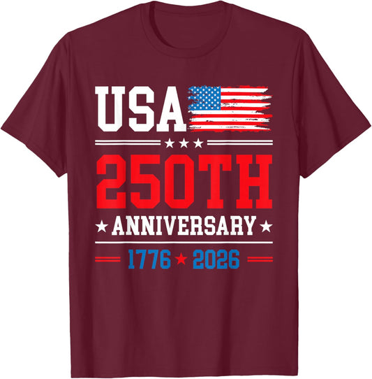 4th of July America US Flag Patriotic 250th Anniversary USA T-Shirt - T-Shirt | Maroon