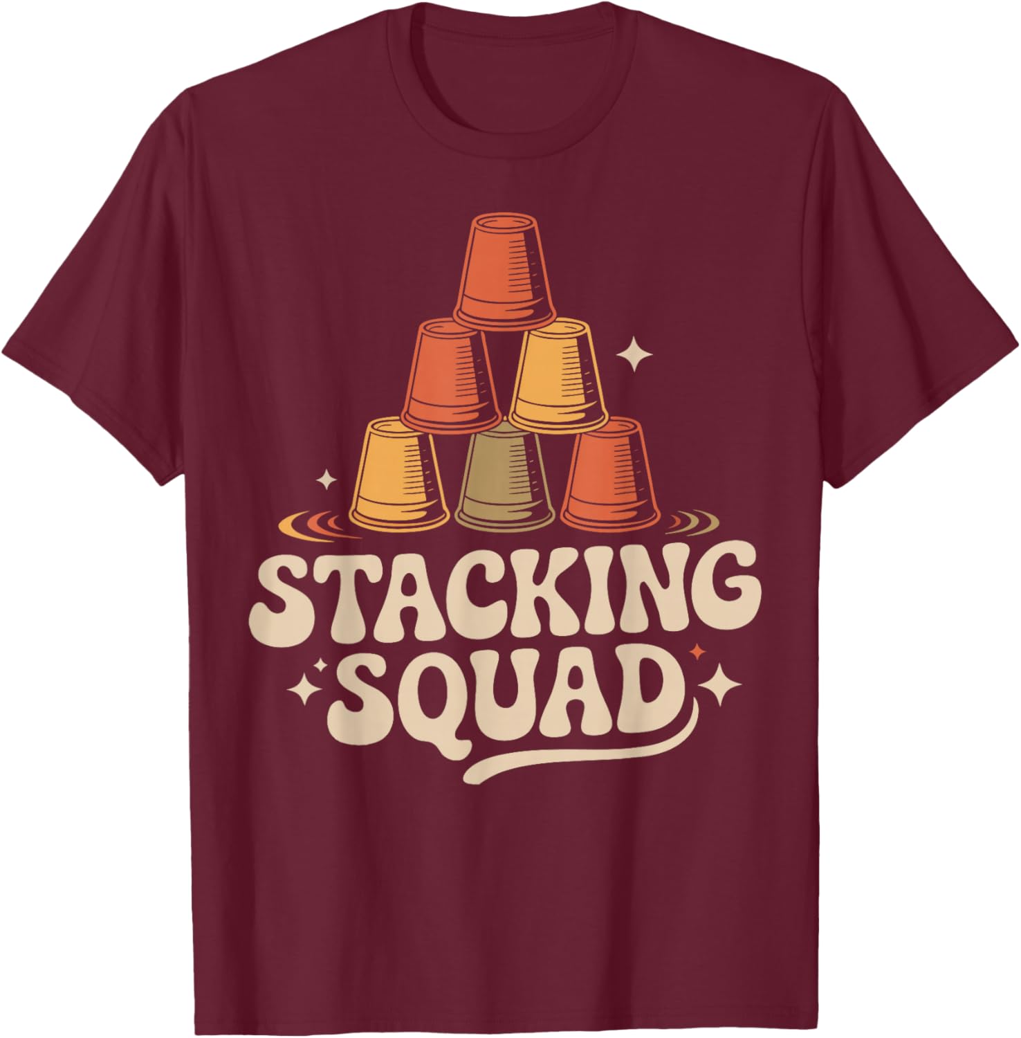 Retro Sport Stacking Speed Stacking Cup Stacker T-Shirt - T-Shirt | Maroon