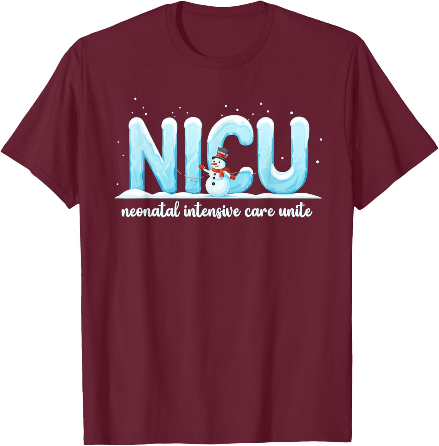 NICU Nurse Christmas Apparel Winter NICU Nurse Christmas Crew , -Adults, Black, Small, Short Sleeve, , Holiday, Casual T-Shirt - T-Shirt | Maroon