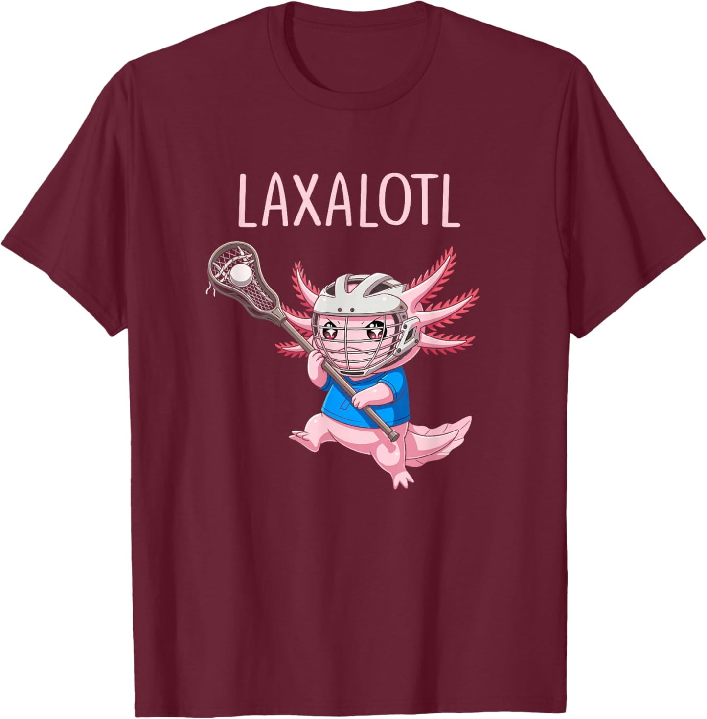 Funny Lacrosse Lax Laxalotl Axolotl Lacrosse Player Kids T-Shirt - T-Shirt | Maroon