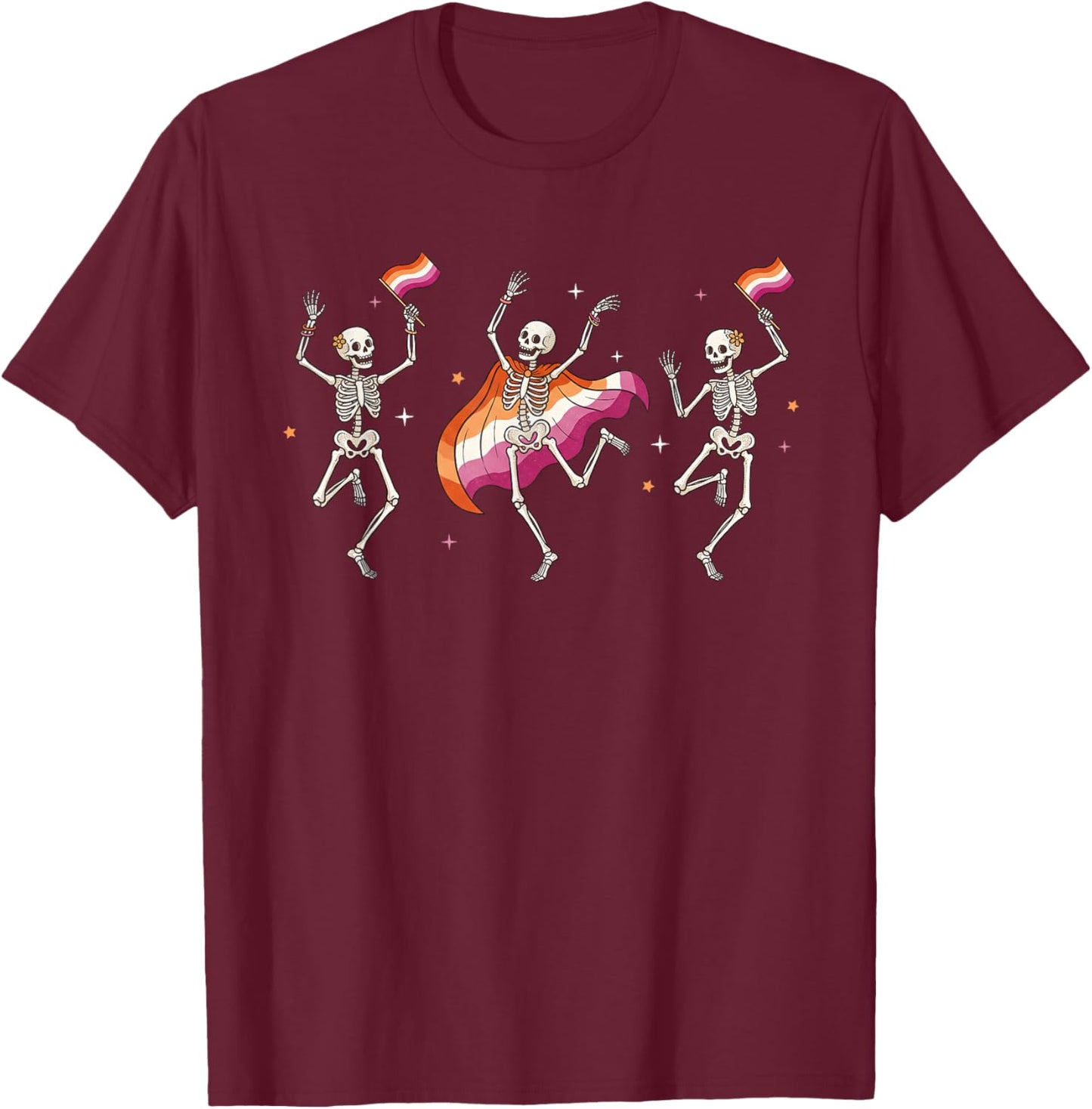 Funny Lesbian Pride Month Dancing Skeleton LGBTQ Les Women T-Shirt - T-Shirt | Maroon