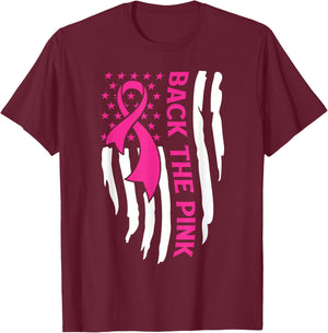 American Flag Back The Pink Breast Cancer Awareness Warrior T-Shirt - T-Shirt | Maroon
