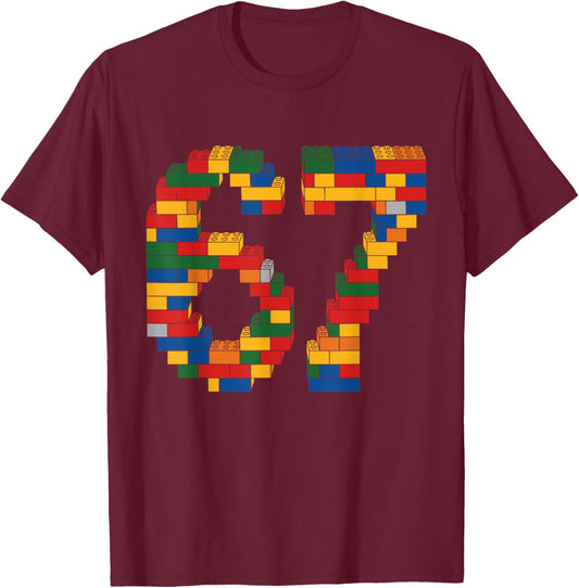 67 Meme 6 7 Meme Six Seven Students Building Toy Teens Kids T-Shirt - T-Shirt | Maroon