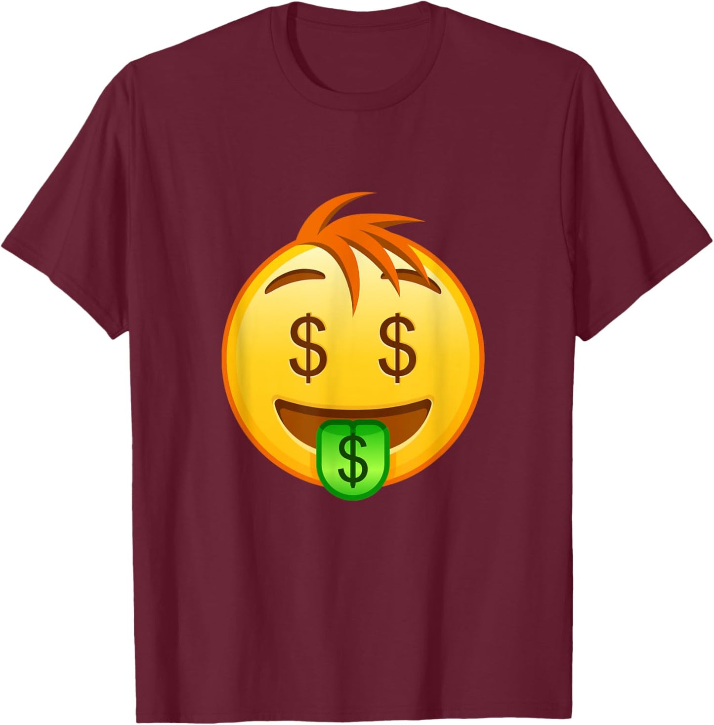 Money Emoticon Mouth Face with Dollar Sign Eyes Rich T-Shirt - T-Shirt | Maroon