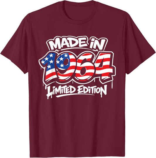 Made in 1964 Limited Edition 62th Birthday USA Flag T-Shirt - T-Shirt | Maroon