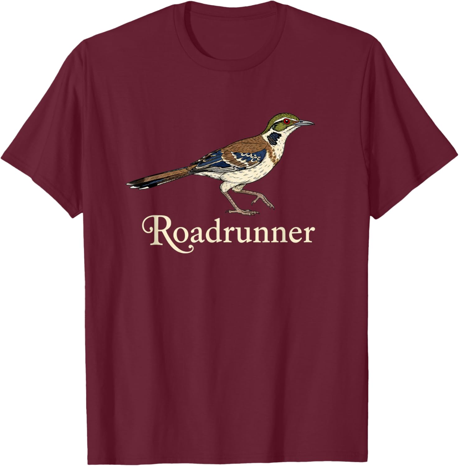 Bird Roadrunner Vintage Illustration, Roadrunner Script T-Shirt - T-Shirt | Maroon