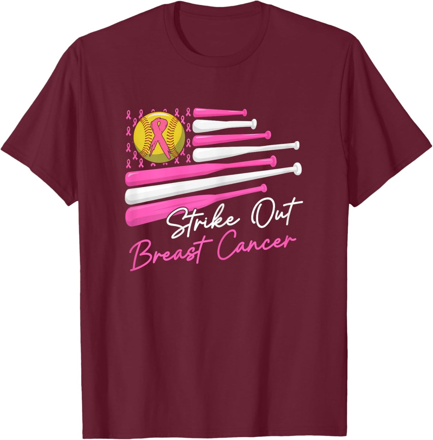Strike Out Breast Cancer Softball Fight Awareness Men Women T-Shirt - T-Shirt | Maroon