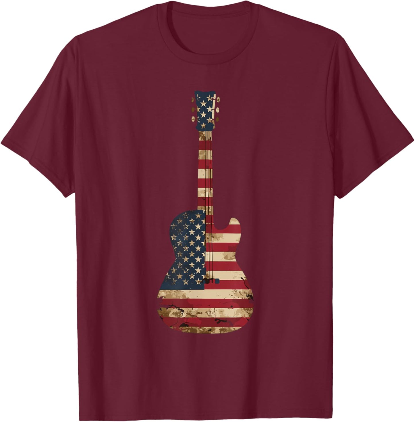 Guitars Vintage US American Flag Guitar T-Shirt - T-Shirt | Maroon