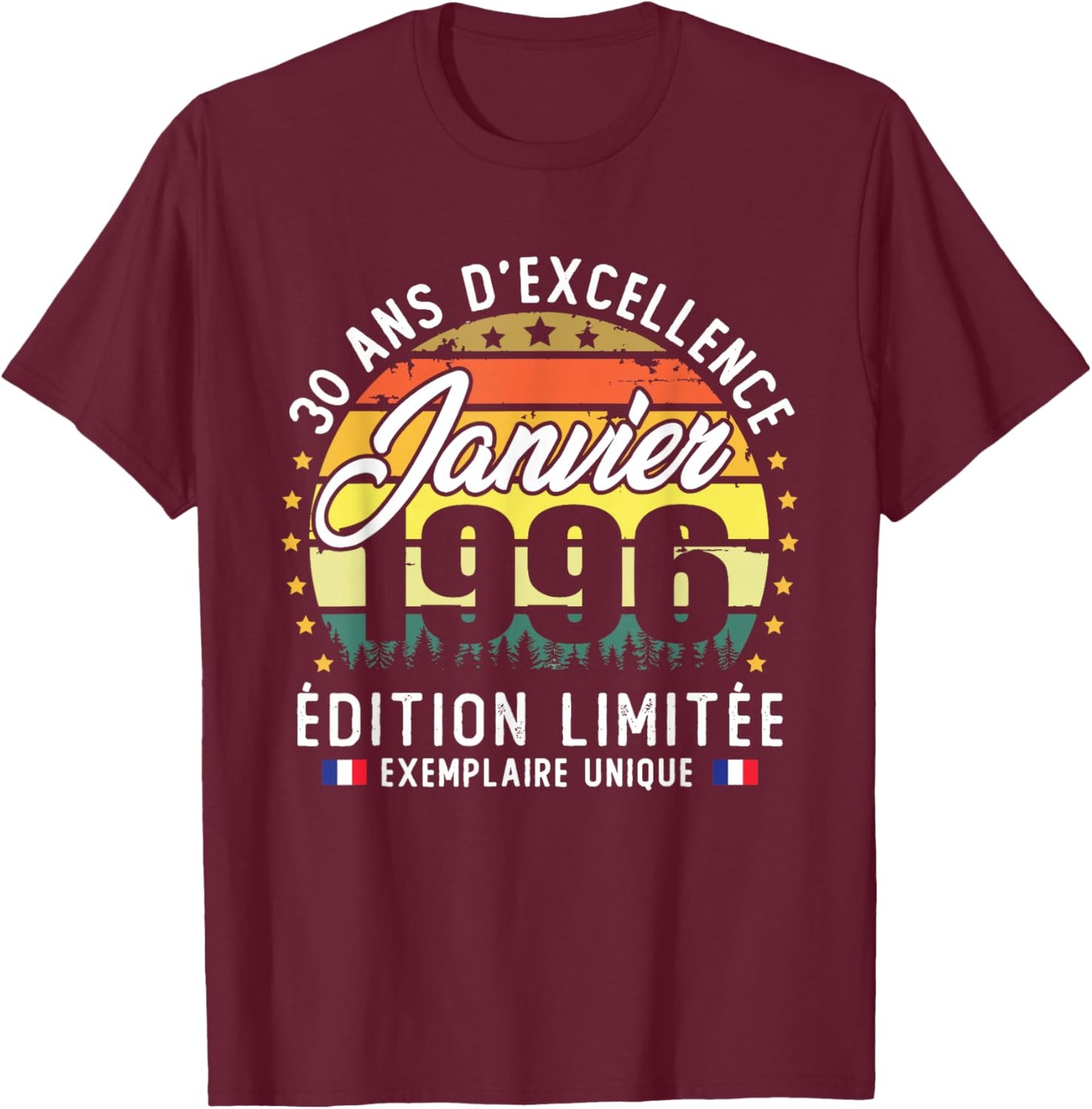 Vintage January 1996 30th Birthday Gift T-Shirt - T-Shirt | Maroon