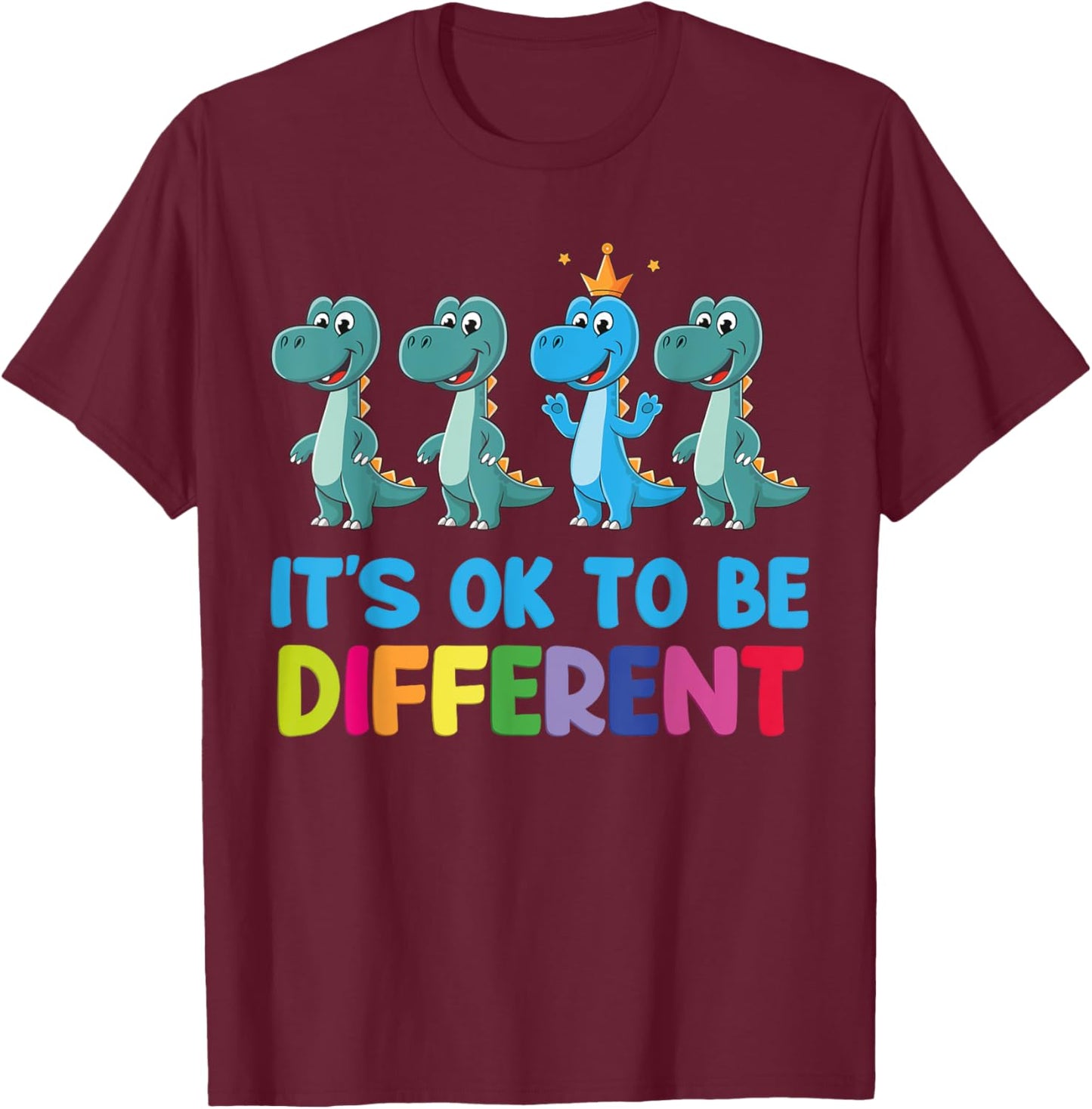 Autism Awareness Dinosaur Kid Boys It is Ok To Be Different T-Shirt - T-Shirt | Maroon
