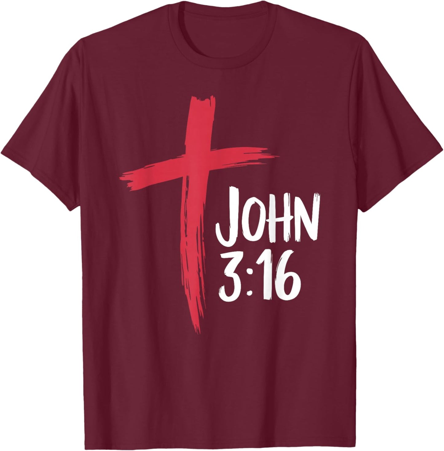 John 3:16 Distressed Cross Graphic T-Shirt - T-Shirt | Maroon