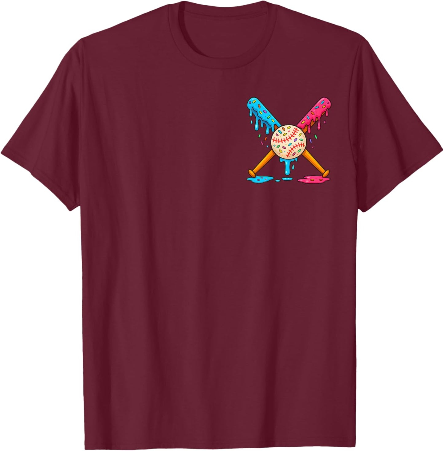 Baseball Boys Ice Cream Drip Front & Back T-Shirt - T-Shirt | Maroon