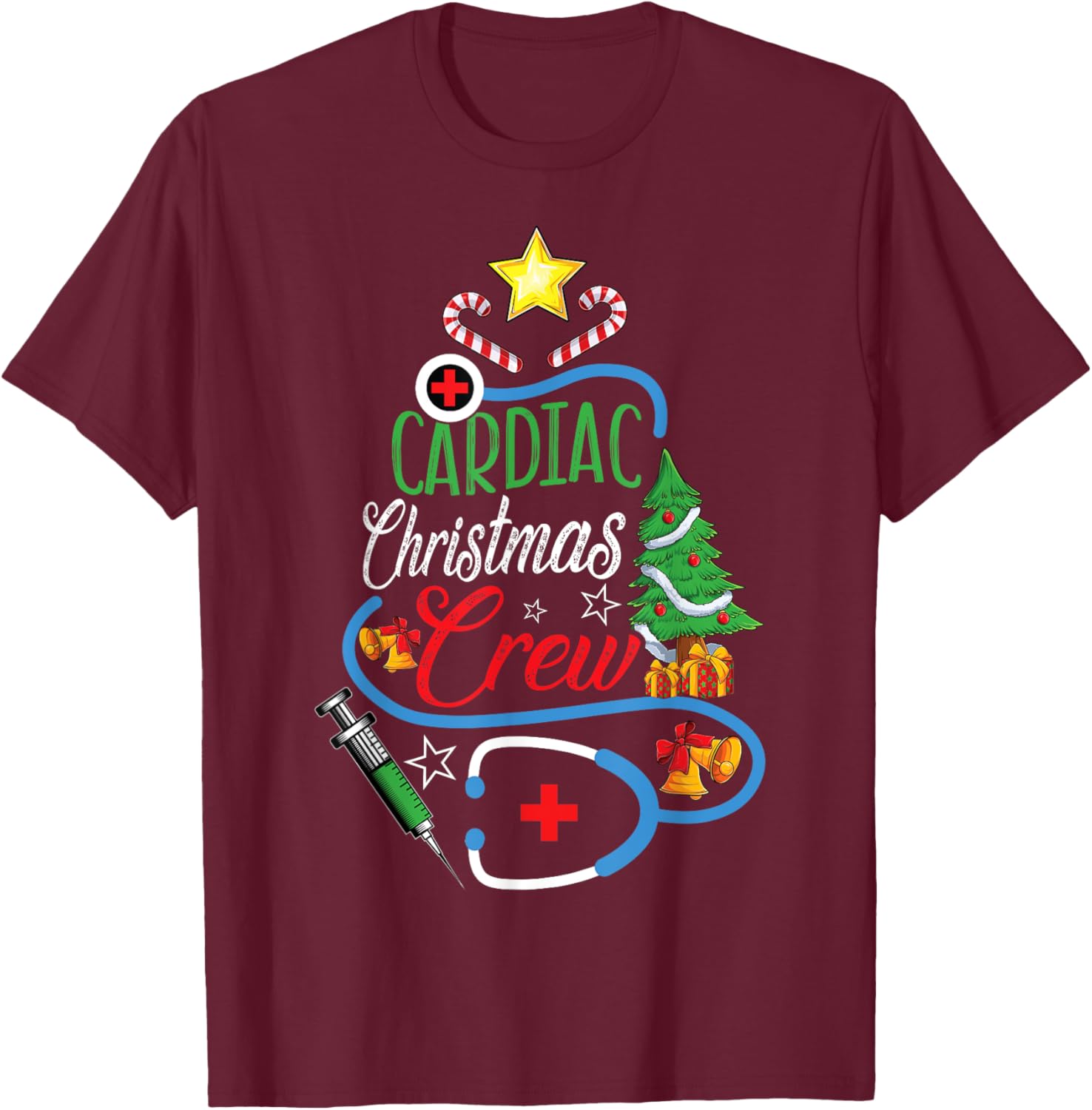 Cardiac Christmas Crew CVICU Cardiology Nurse Christmas T-Shirt - T-Shirt | Maroon