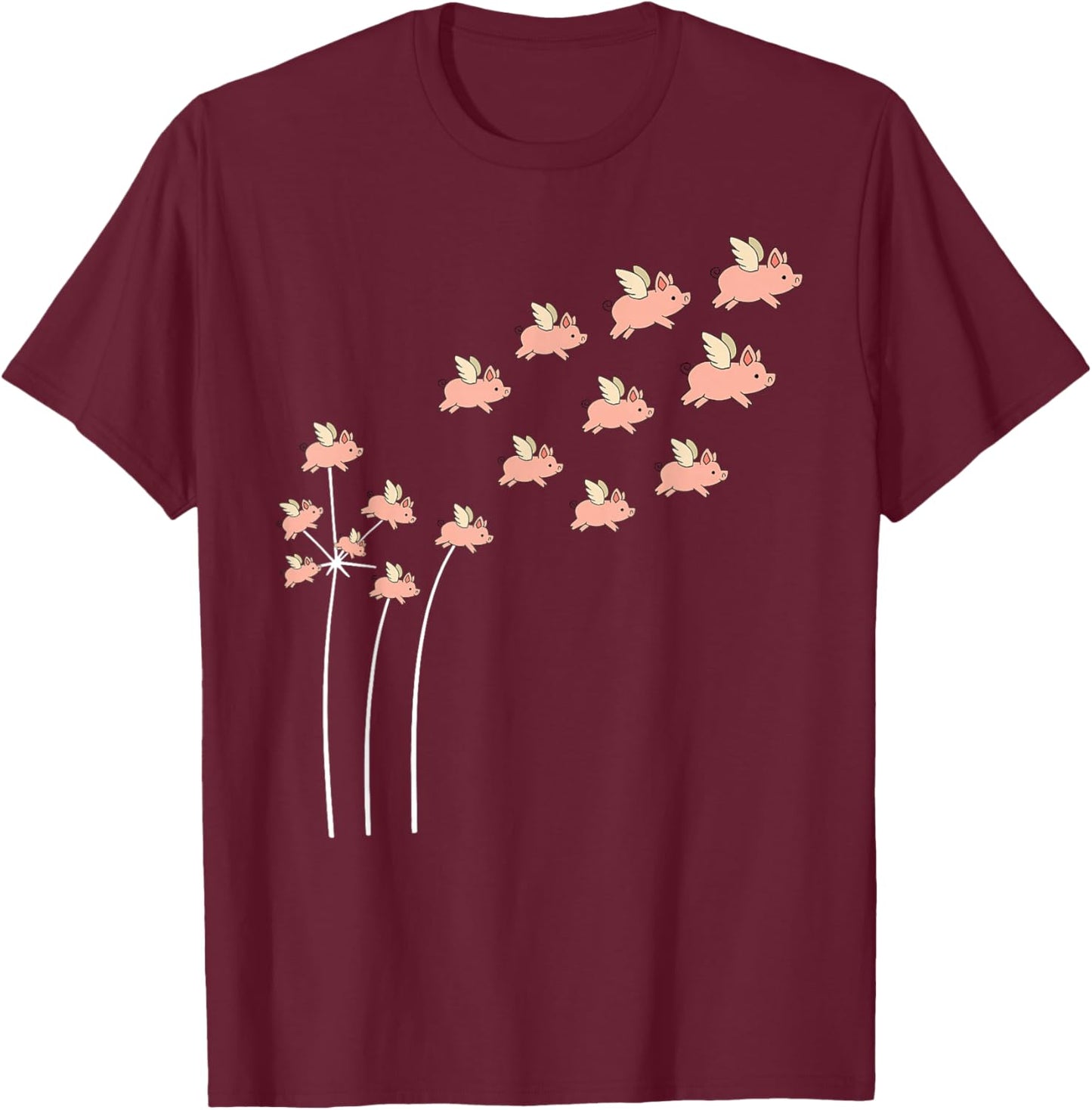 Flower Dandelion Pigs Flying with Wings Fly Cute Pig Lovers T-Shirt - T-Shirt | Maroon
