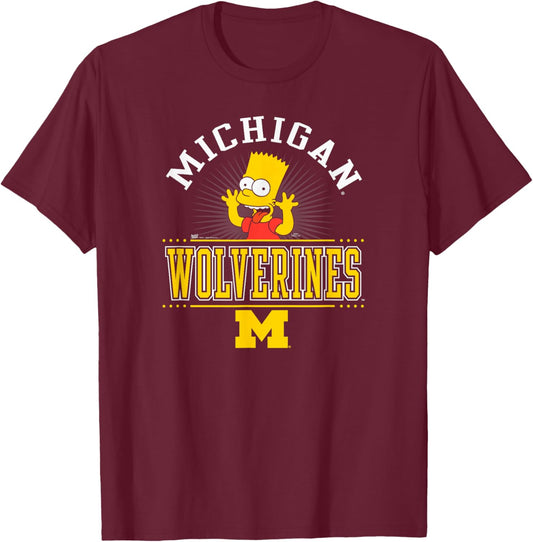 Michigan Wolverines Simpsons Bart Black Officially Licensed T-Shirt - T-Shirt | Maroon