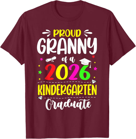 Proud Granny Class of 2026 Kindergarten Graduate Kids T-Shirt - T-Shirt | Maroon
