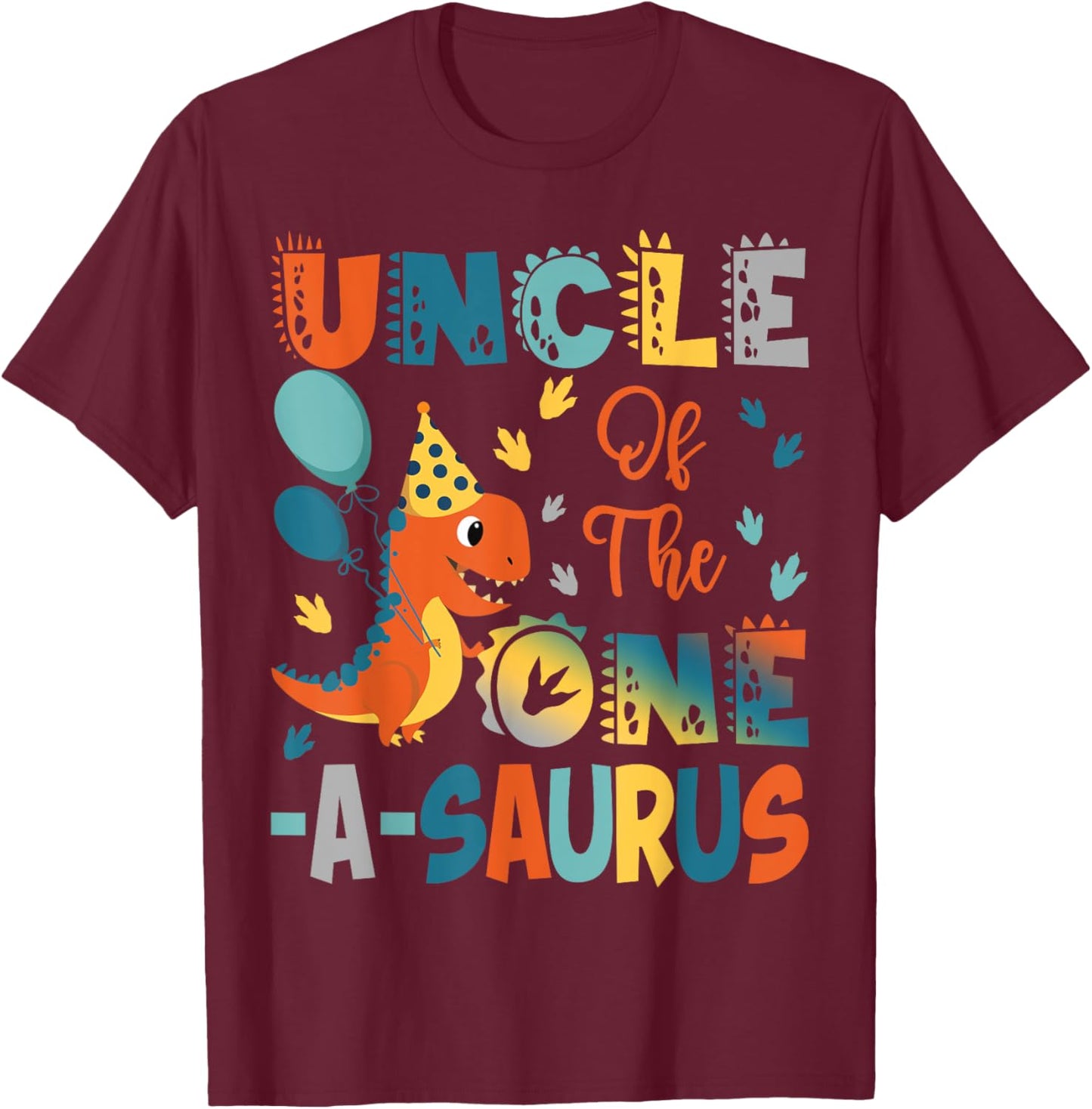 Uncle Of The One-A-Saurus 2Nd Birthday Dinosaur Party T-Shirt - T-Shirt | Maroon