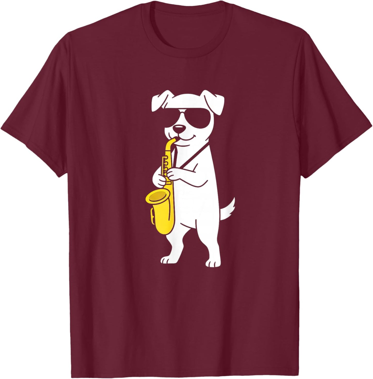Cool Dog Saxophone Graphic for Music and Animal Fans T-Shirt - T-Shirt | Maroon