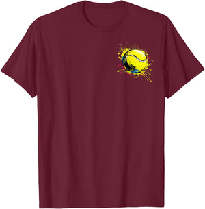 Tennis Ball Splash Art Tennis Colorful T-Shirt - T-Shirt | Maroon