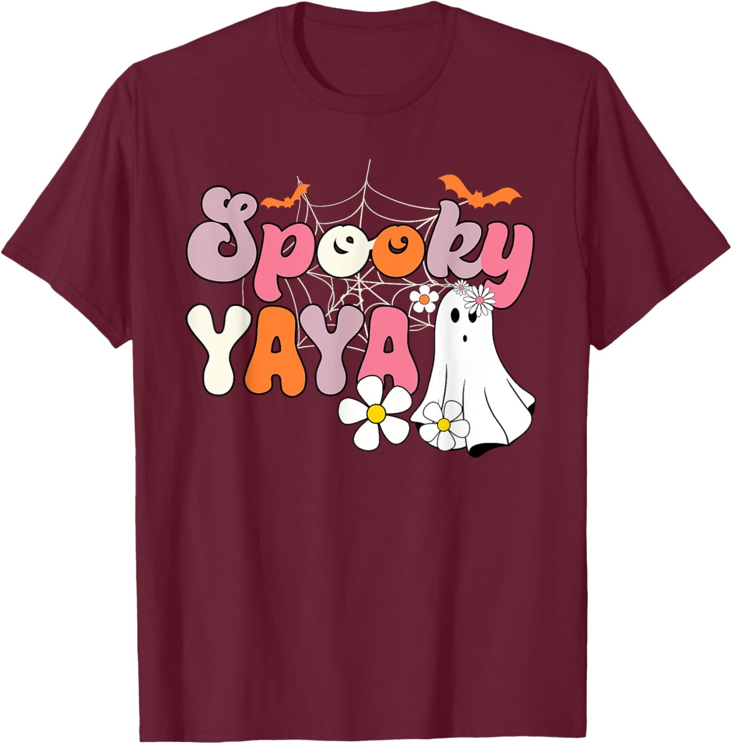 Groovy One Spooky Yaya Mama Grandma Witch Mom Halloween T-Shirt - T-Shirt | Maroon