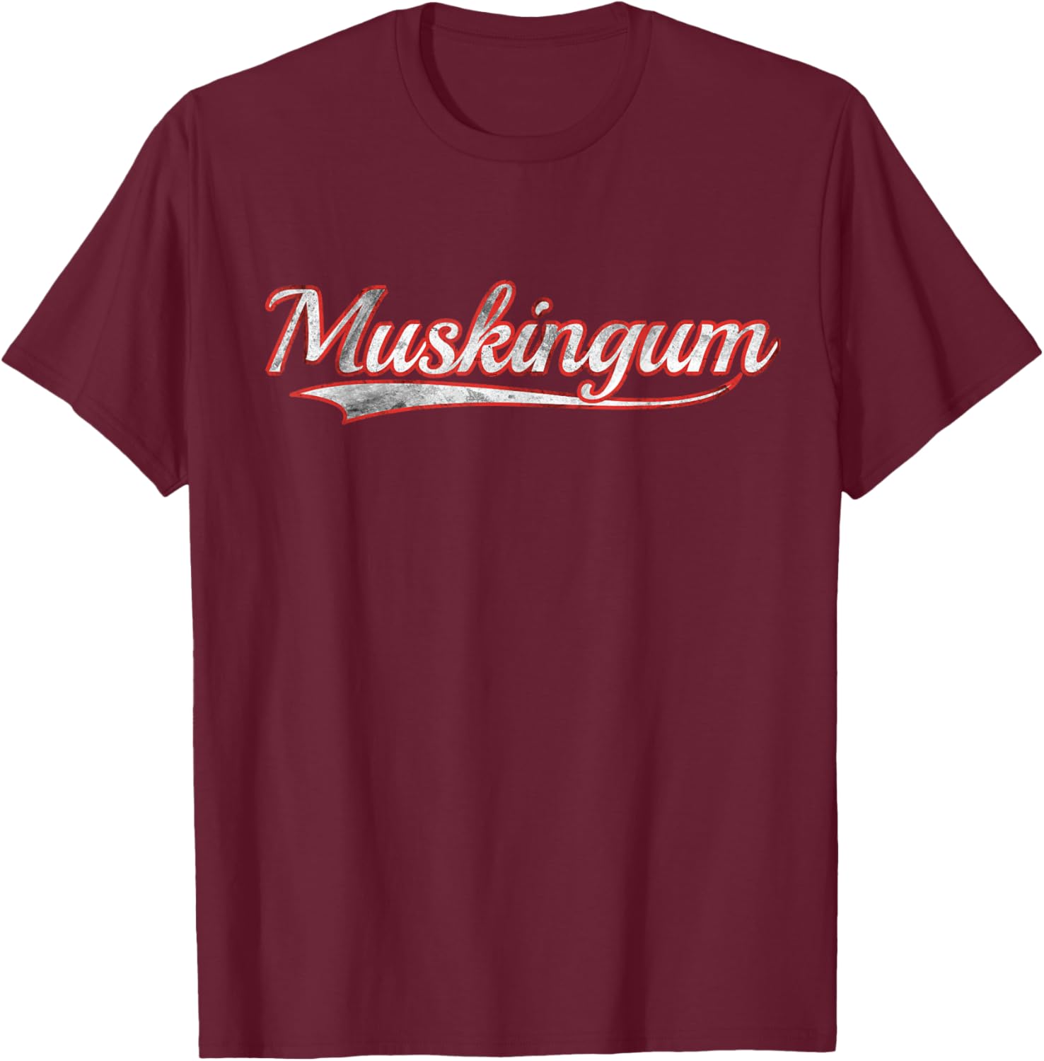 Muskingum Vintage Varsity Distressed Throwback Style T-Shirt - T-Shirt | Maroon