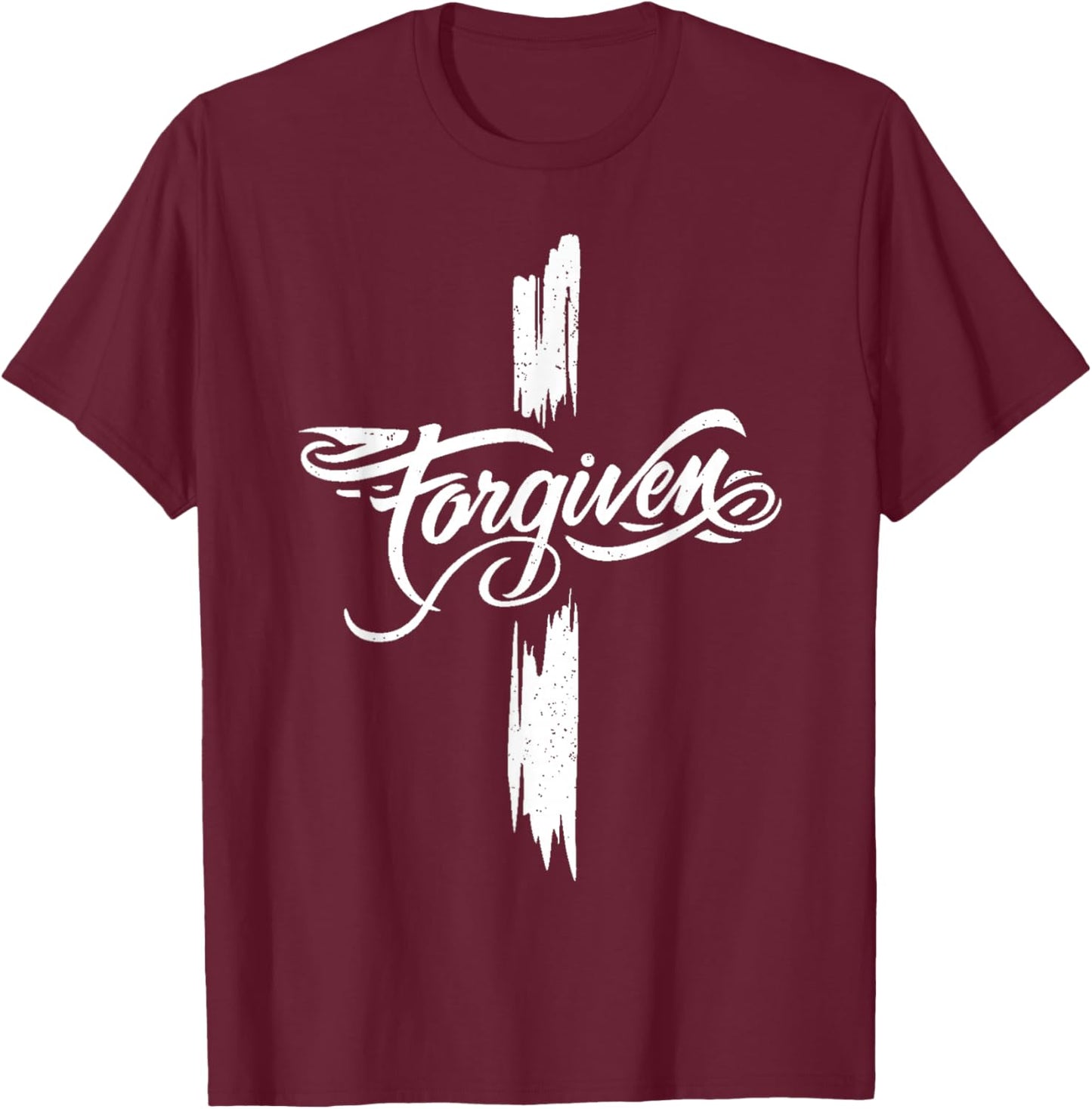 Forgiven Christian Cross Faith Grace T-Shirt - T-Shirt | Maroon