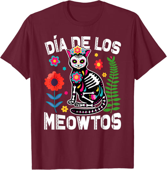 Día De Los Meowtos Cat Mexican Dia De Los Muertos Mexico Men Women T-Shirt - T-Shirt | Maroon