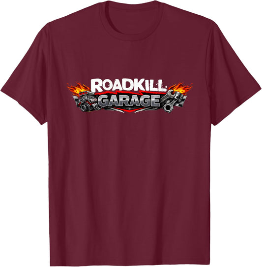 Roadkill Garage Racing Vintage Hot Rod Mechanic Graphic T-Shirt - T-Shirt | Maroon