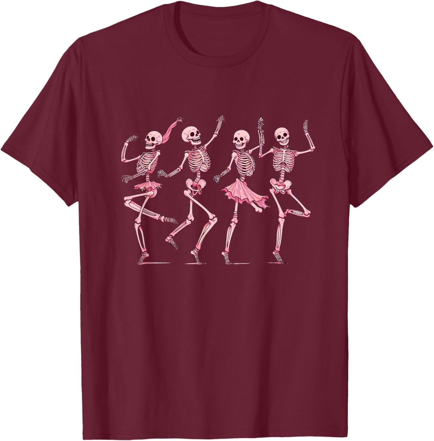 Pink Dancing Skeletons Dance Day Of Dead Halloween Women T-Shirt - T-Shirt | Maroon