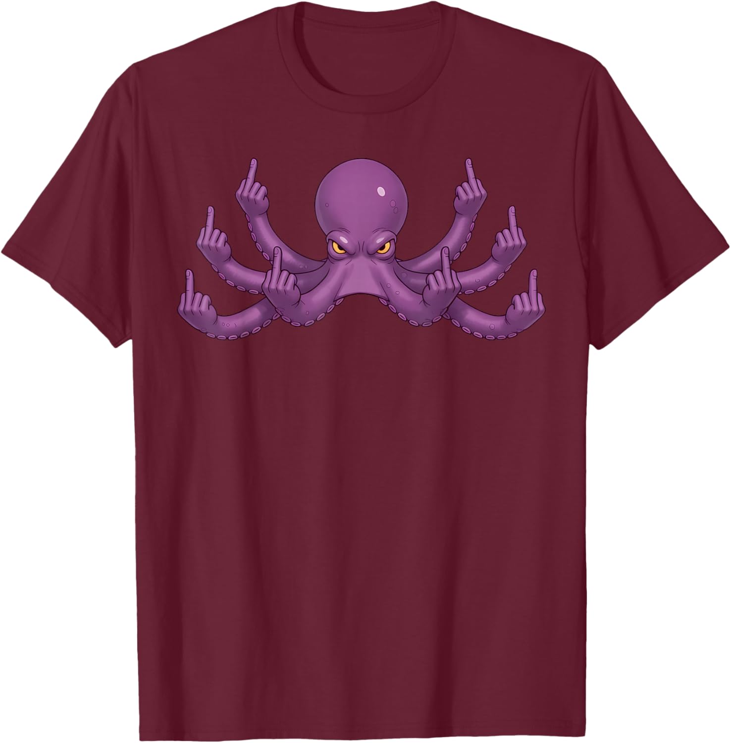Funny Middle Finger Octopus Meme Adult Humor Graphic T-Shirt - T-Shirt | Maroon