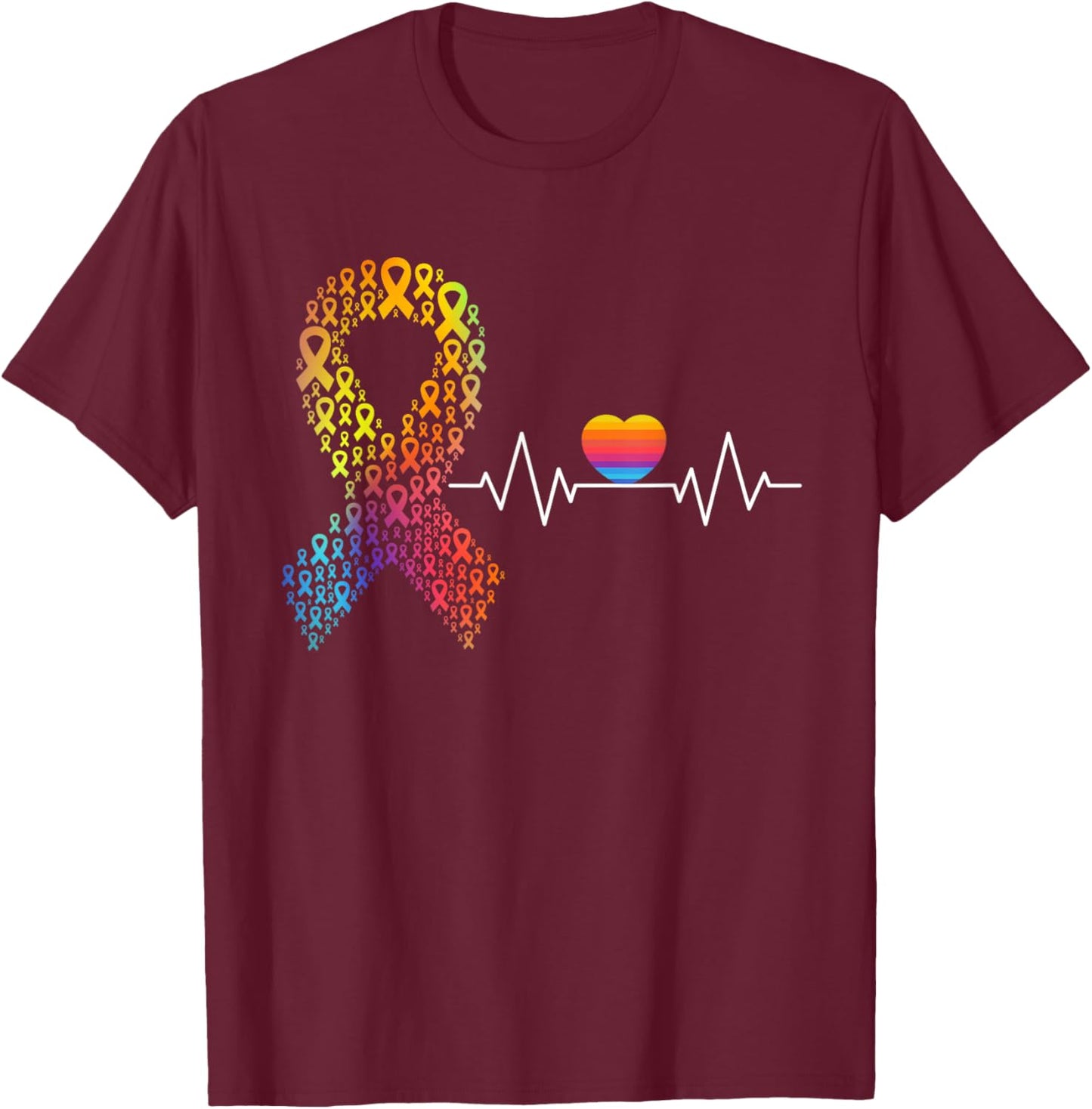 All Cancer Matters Awareness Day Heartbeat Ribbon T-Shirt - T-Shirt | Maroon