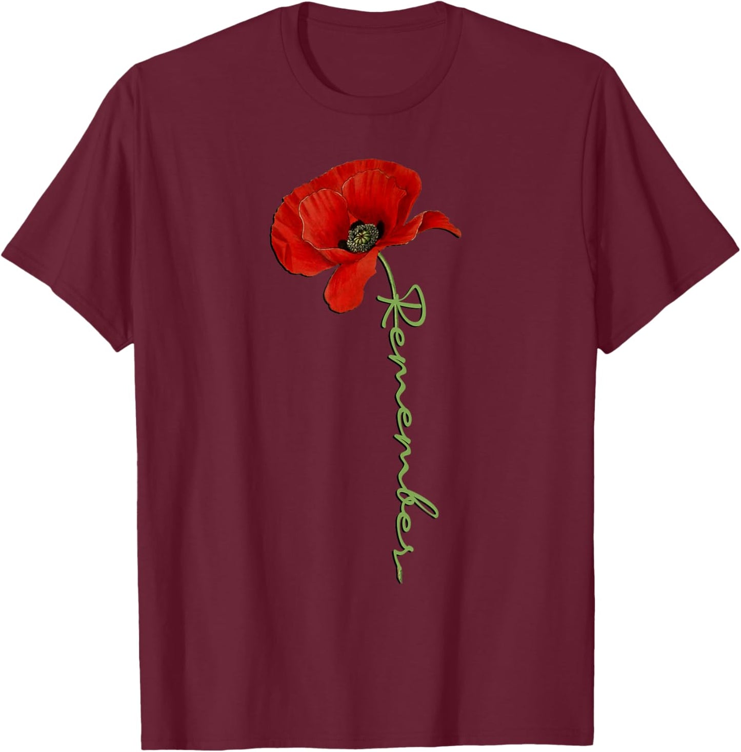 Patriotic Red Poppy Flowers Design Veterans and Memorial Day T-Shirt - T-Shirt | Maroon