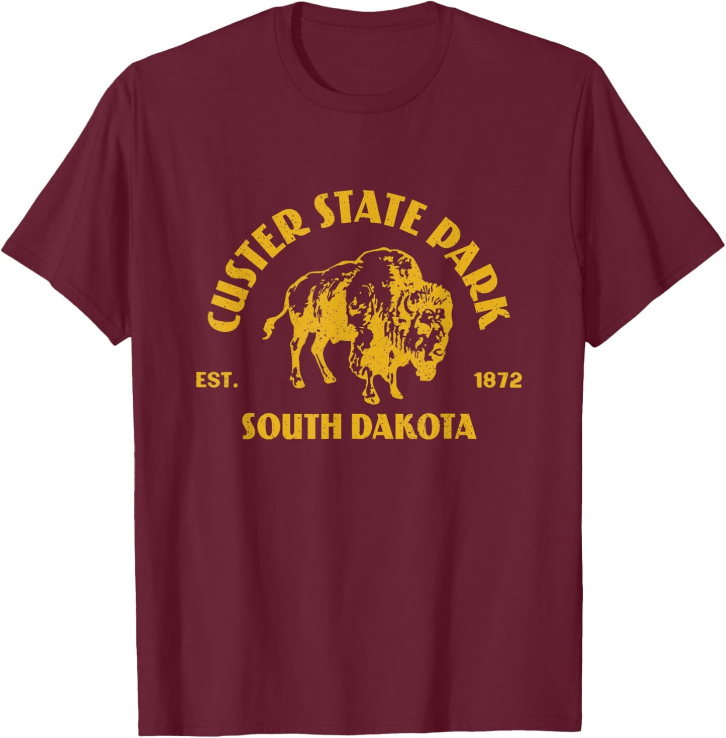 Vintage Bison Custer State Park South Dakota Travel Souvenir T-Shirt - T-Shirt | Maroon