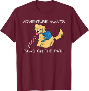 Adventure Awaits Paws on the Path Dog Hiking Shirt T-Shirt - T-Shirt | Maroon