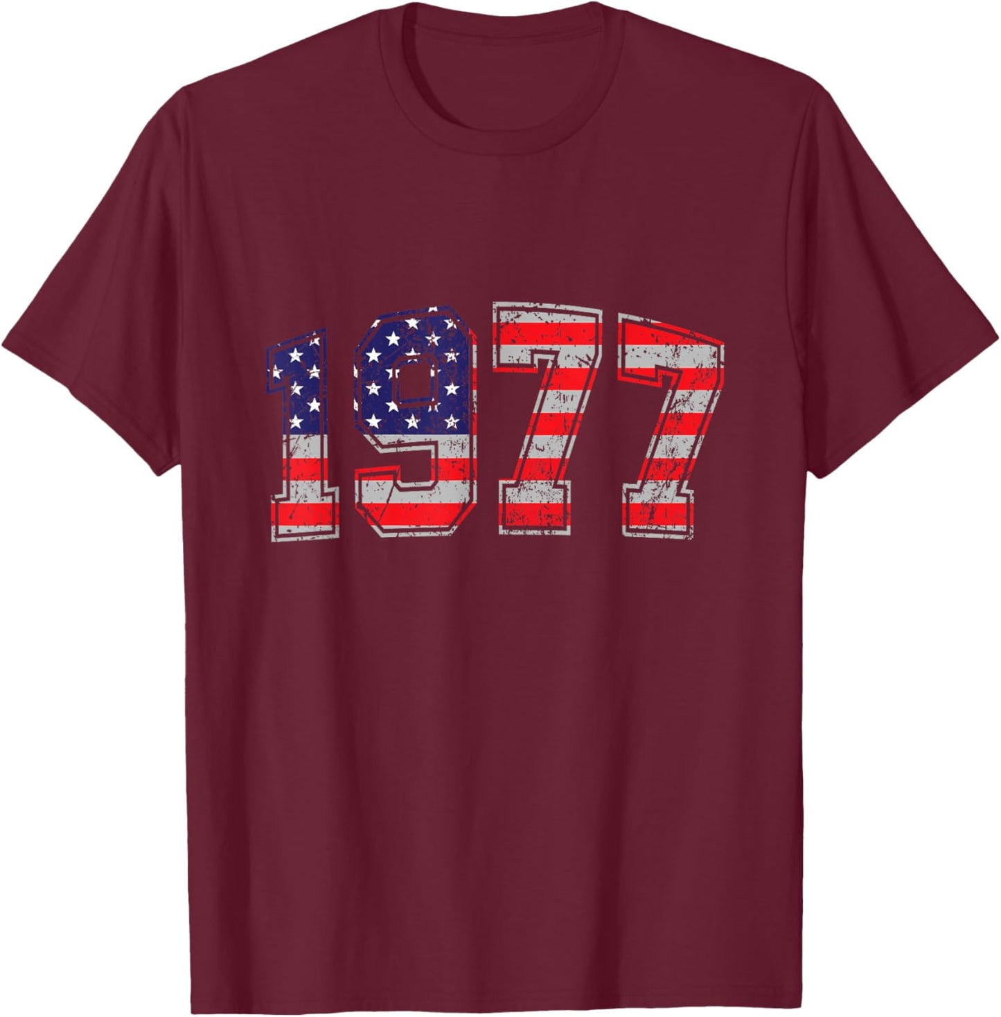 Vintage 1977 47 Years Old American Flag 4th Of July Retro T-Shirt - T-Shirt | Maroon