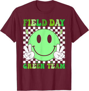 Field Day Green Team Retro Smile Teacher Kids Field Day 2026 T-Shirt - T-Shirt | Maroon