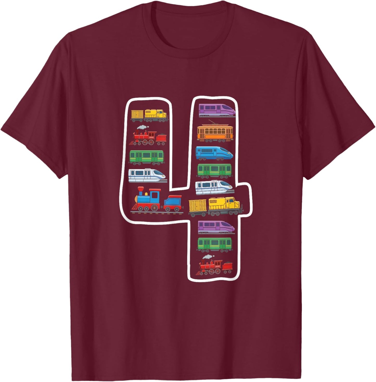 Zug Geburtstag 4 Jahre Eisenbahn Kinder Party T-Shirt - T-Shirt | Maroon