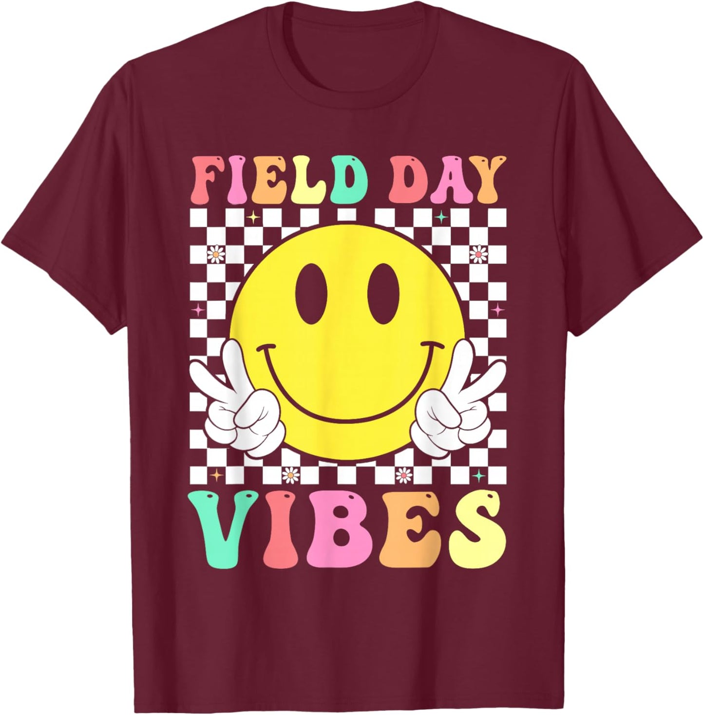 Field Day Vibes Retro Smile Face Teacher Kids Field Day 2026 T-Shirt - T-Shirt | Maroon
