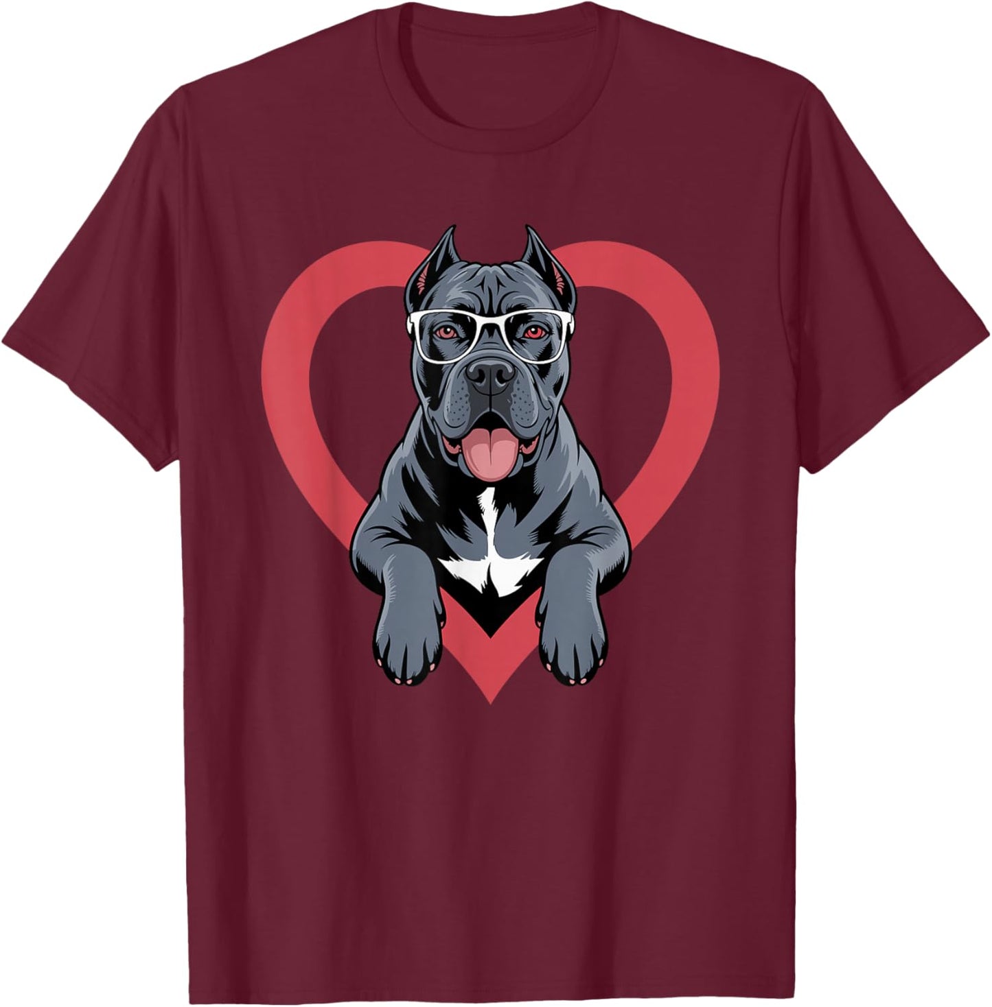 Heart Cane Corso Glasses T-Shirt - T-Shirt | Maroon