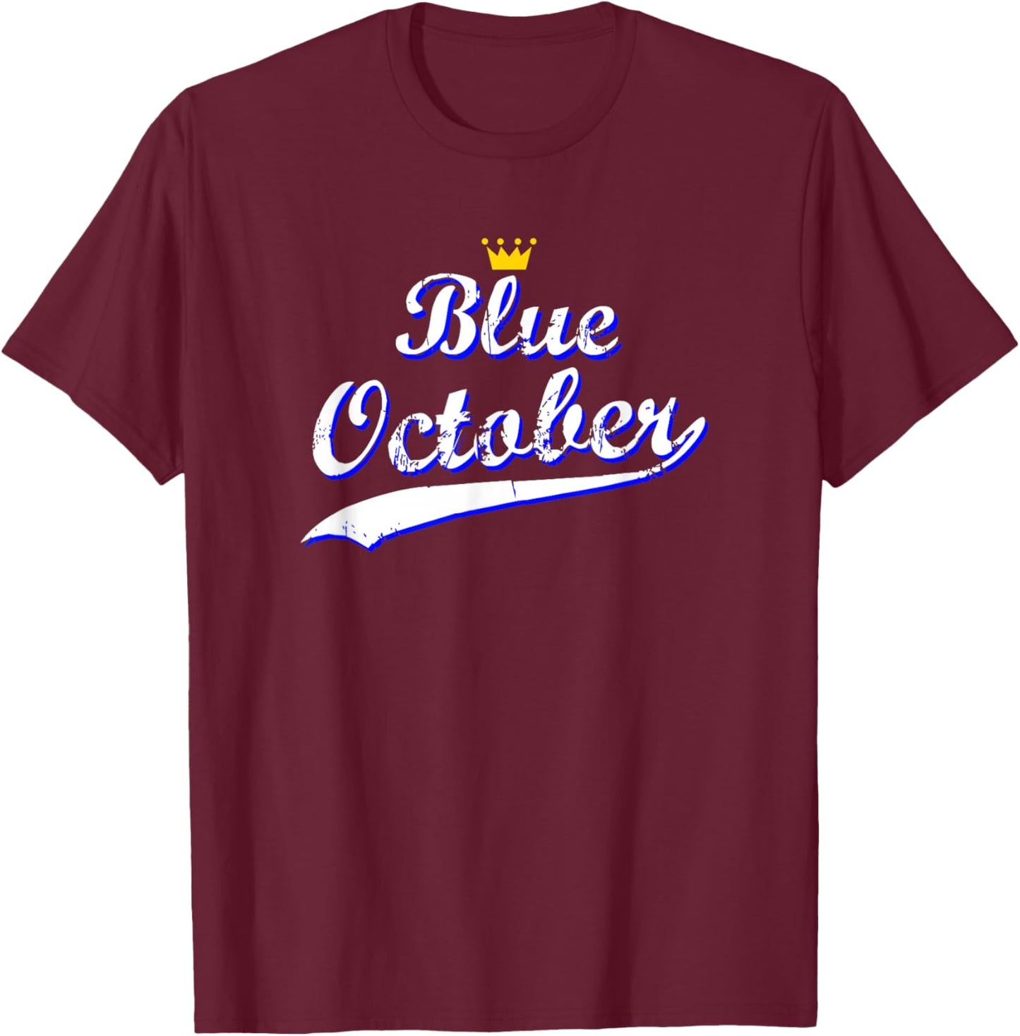 Blue October Retro Script Design T-Shirt - T-Shirt | Maroon