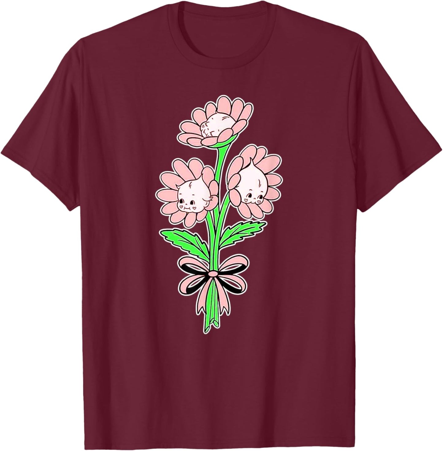 Kewpie Baby Flower Bouquet Spring Flowers T-Shirt - T-Shirt | Maroon