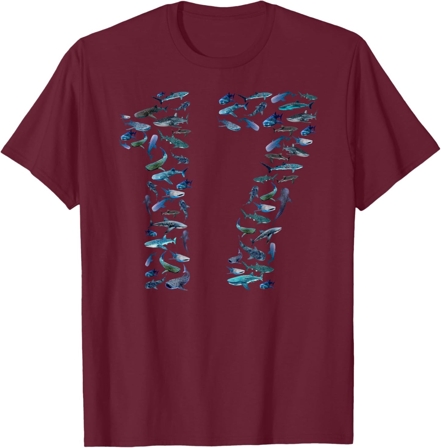 17th Birthday Boy & Girl Seventeen-Year-Old Fish Whale Shark T-Shirt - T-Shirt | Maroon